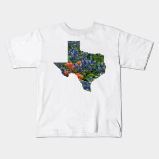 Red and Bluebonnets Blooming in Hillcountry fields in the state of Texas Kids T-Shirt